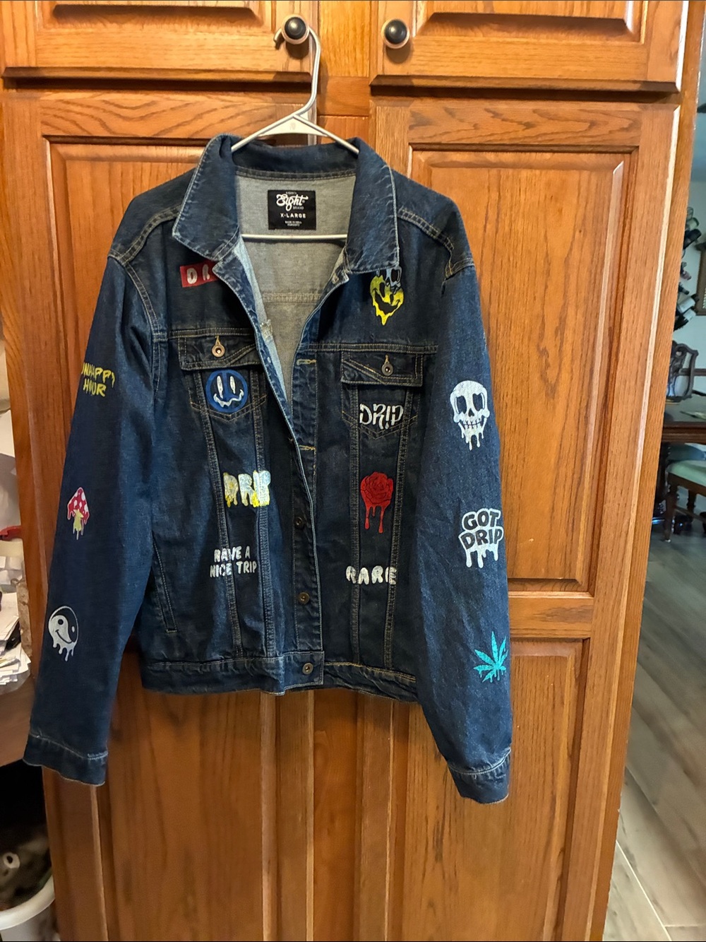 Eighty Eight Blue Denim Jacket with Multicolor graphics. XXL